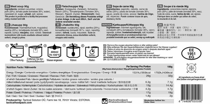 Nutritional values and ingredients Tactical Foodpack Meat Soup (90 g)