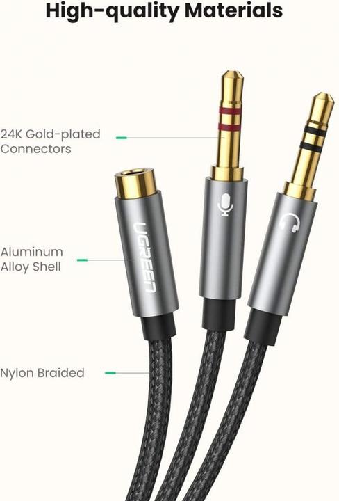 Actual product image Ugreen Microphone and headphone Y splitter 3.5 mm jack (0.20 m, 3.5mm jack (AUX))