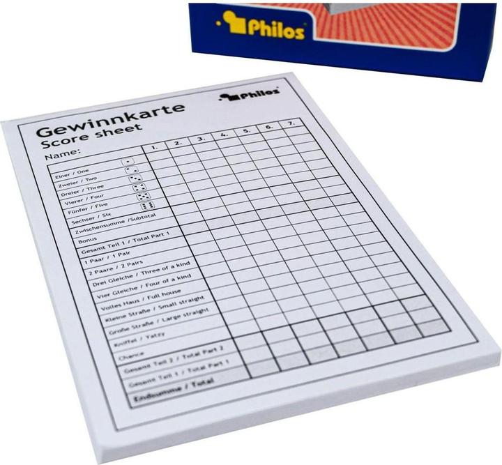 Produktbild Philos Yatzy, Spielblock, Gewinnkarten, 5er Packung (Deutsch)