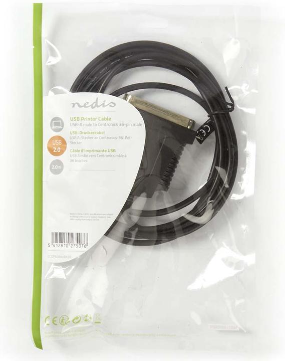 Actual product image Nedis Centronics printer cable USB A plug - 3 pieces (2 m, USB 2.0)