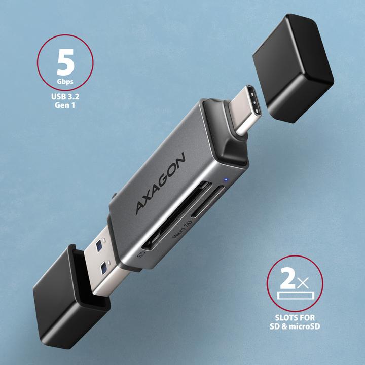 Actual product image Axagon CRE-DAC External USB 3.2 Gen1 Type-C+Type-A 2-slot SD/microSD (USB 3.0)