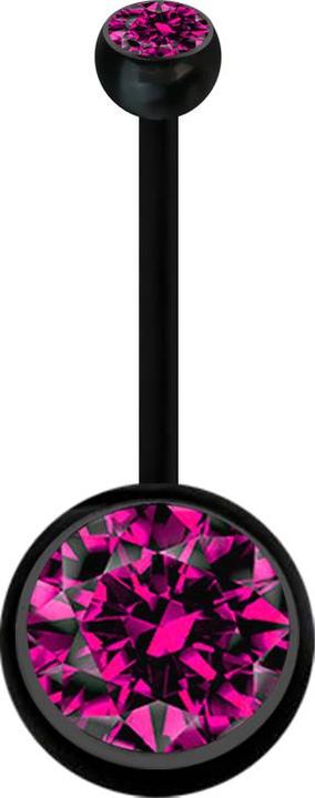 Star Piercing Banane Schwangerschaft schwarz mit zwei Kugeln Kristall gross fuchsia (Bioflex, ohne Messing)