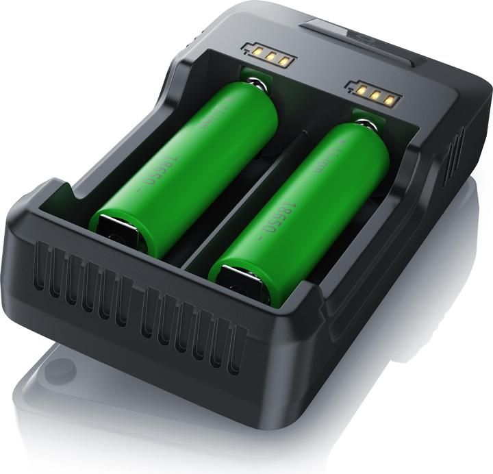 Actual product image Aplic Battery charger 2000 mA, USB battery charger with two slots for Ni-MH / Ni-Cd / Li-ion batteries (14500, 16340, 18650, 26650, C, AA, 2000 mAh, Chargers without battery)