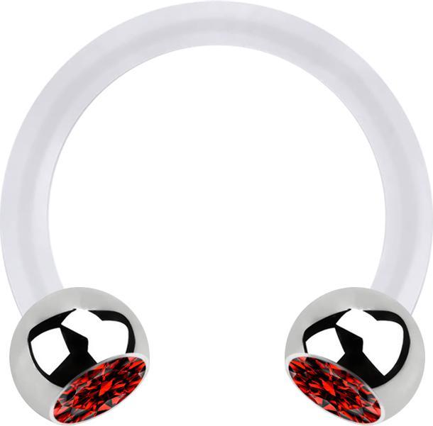 Produktbild Star Piercing Micro Circular Barbell transparent mit zwei Kugeln silber Kristall rot (Chirurgenstahl 316L, Bioflex, ohne Messing)
