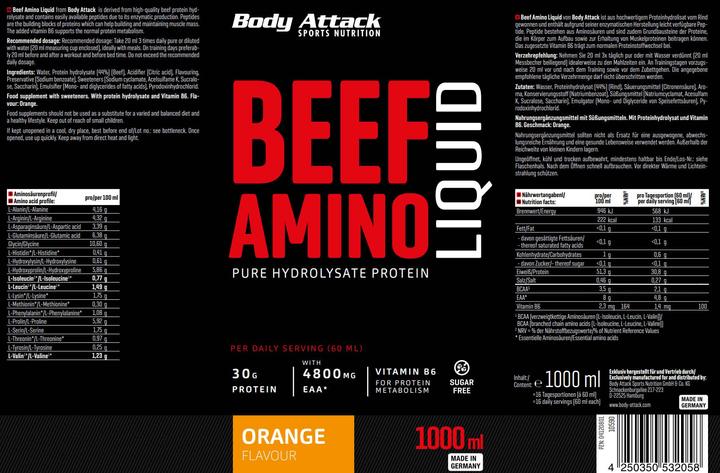 Image du produit Body Attack 100% Beef Amino Liquid (1000ml) (Orange, 1 x)