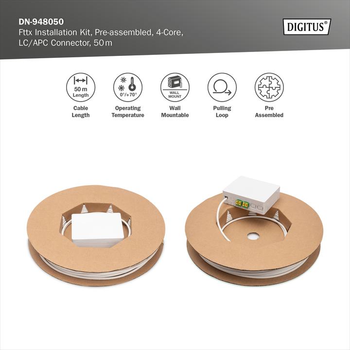 Immagine prodotto Digitus Kit di installazione Fttx LC/APC preassemblato/4 fibre/50m (50 m)