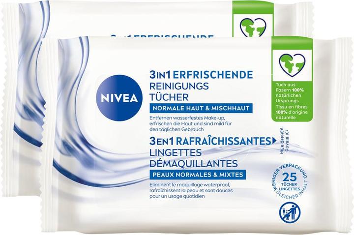 NIVEA 3in1 Erfrischende Reinigungstücher DUO (Panni pulizia)