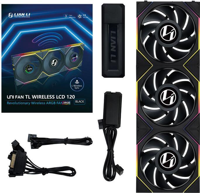Produktbild Lian-Li UNI FAN TL Wireless LCD Lüfter, ARGB, PWM, 3er-Pack inkl. Controller - 120 mm, schwarz (120 mm, 3 x)