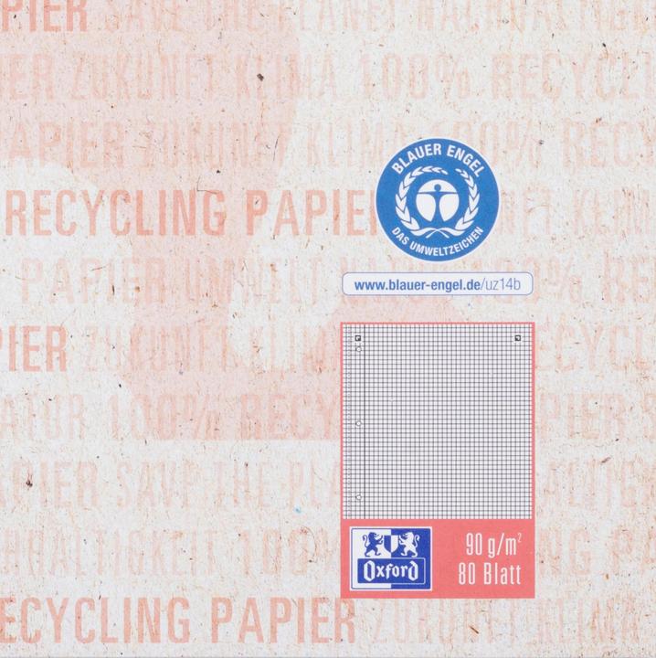Produktbild Oxford RECYCLING - Collegeblock kariert (A4+, Kariert, Weicher Einband)