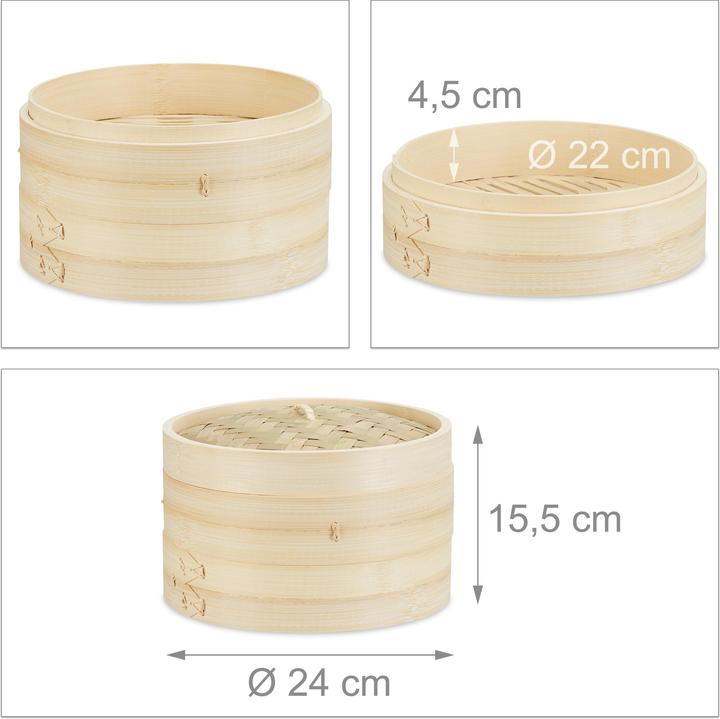 Relaxdays Bamboo steamers (24 cm, Plant materials)