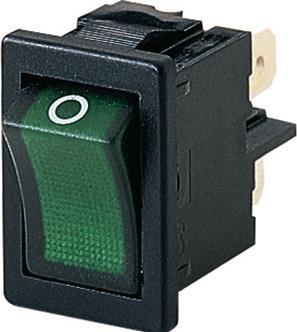 Produktbild Marquardt Wippschalter, 4 A, 2 Schliesser, 250V, EIN-AUS rastend, IP40, Schwarz/Grün