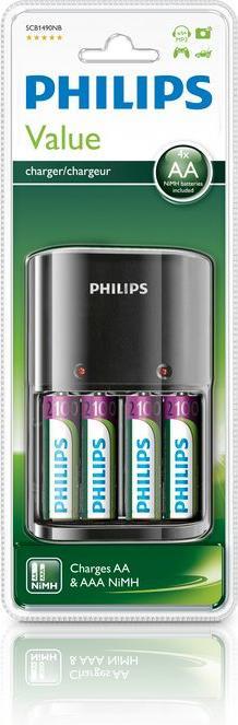 Actual product image Philips MultiLife Battery Charger SCB1490NB/12 (4 pcs., AA, 2100 mAh, Rechargeable battery)