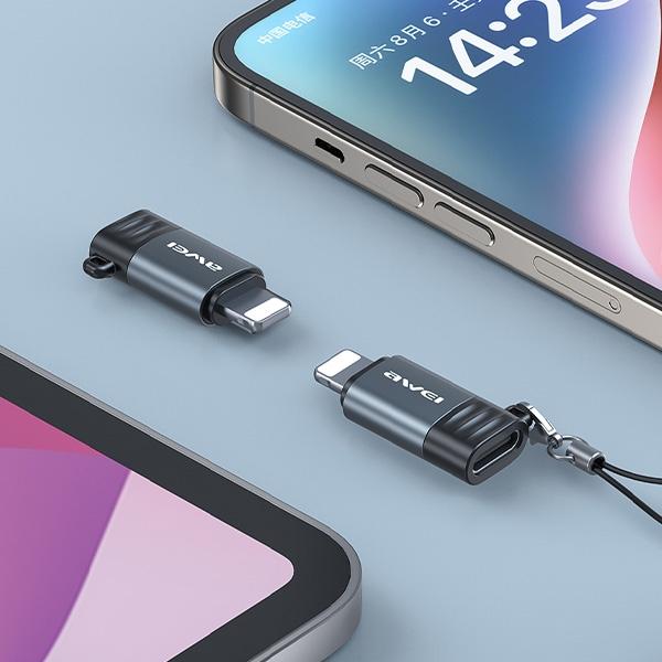 Produktbild Awei Adapter A11 USB-C/Lightning szary /grey (Lightning, USB Typ C, Lightning, USB Typ C)