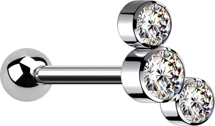 Star Piercing Micro Barbell Innengewinde silber mit Kugel und drei Kristalle silber (Titan G23, ohne Messing)