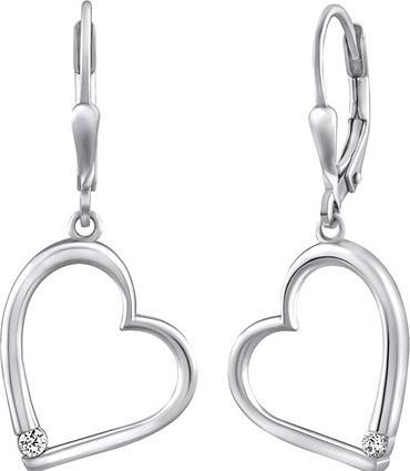 Silvego Romantic silver earrings with zircons Heart QRE521