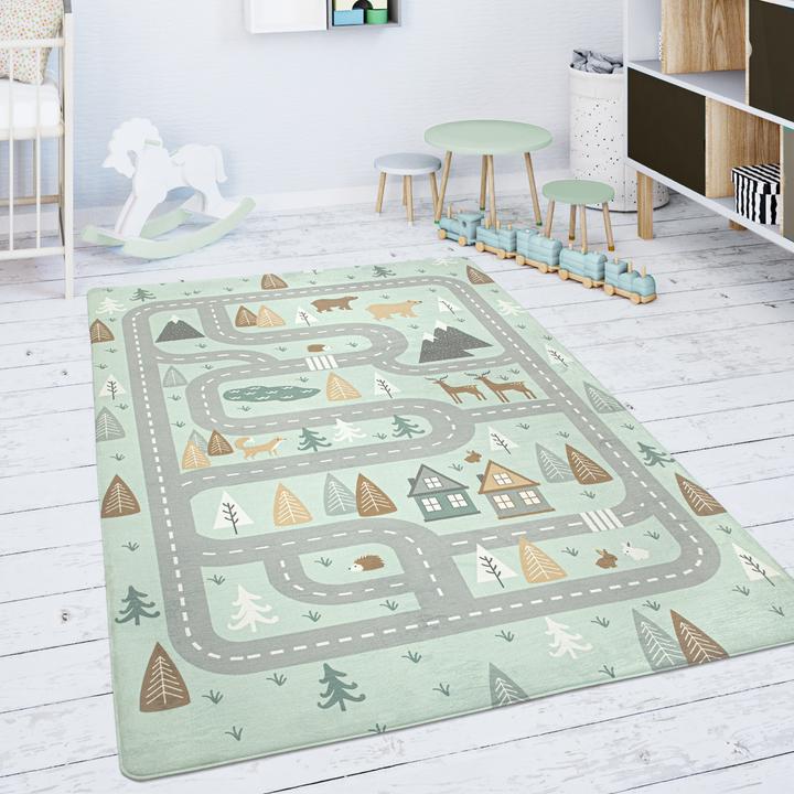 Produktbild Paco Home Teppich Mädchen Jungs Strasse Türkis (120 x 160 cm)