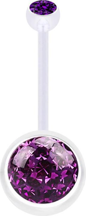Star Piercing Banane transparent mit Kugel Kristall violett und Kugel Kristall violett Epoxy Schutzschicht (Bioflex, ohne Messing)