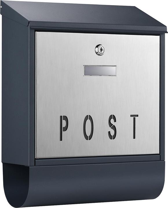 Wiltec Letter Box with Newspaper Tube V38 Wall Letter Box Stainless Steel Post Box Anthracite Grey with New