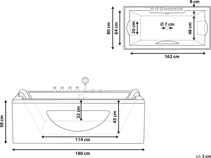 Actual product image Beliani Whirlpool bath black rectangular with LED 180 x 80 cm HAWES (235 l, 80 cm, 180 cm)