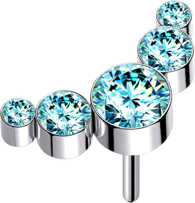 Star Piercing Threadless silber fünf Kristalle aqua (ohne Messing, Titan G23)