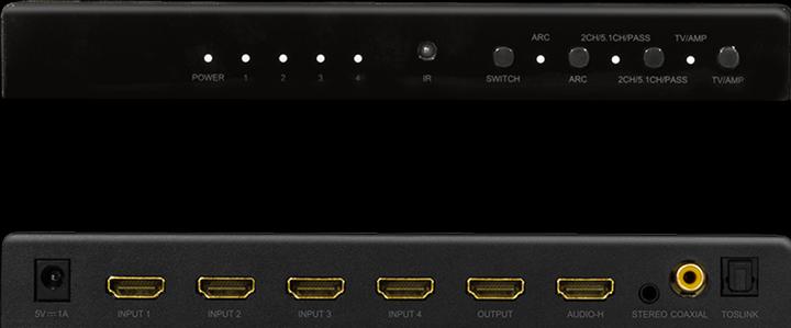 Actual product image LogiLink HDMI switch, 4x1 port, 4K/60 Hz, HDCP, HDR, ARC, Audio Extract, RC