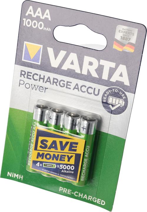 Produktbild Varta Recharge Accu Power (4 Stk., AAA, 1000 mAh)
