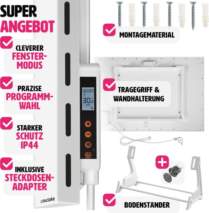 Produktbild tectake Hybrid Infrarotheizung mit Thermostat und Überhitzungsschutz (300 W)