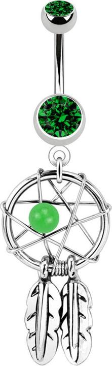 Star Piercing Banane silber mit Anhänger Traumfänger und Kugel grün (Chirurgenstahl 316L, ohne Messing)