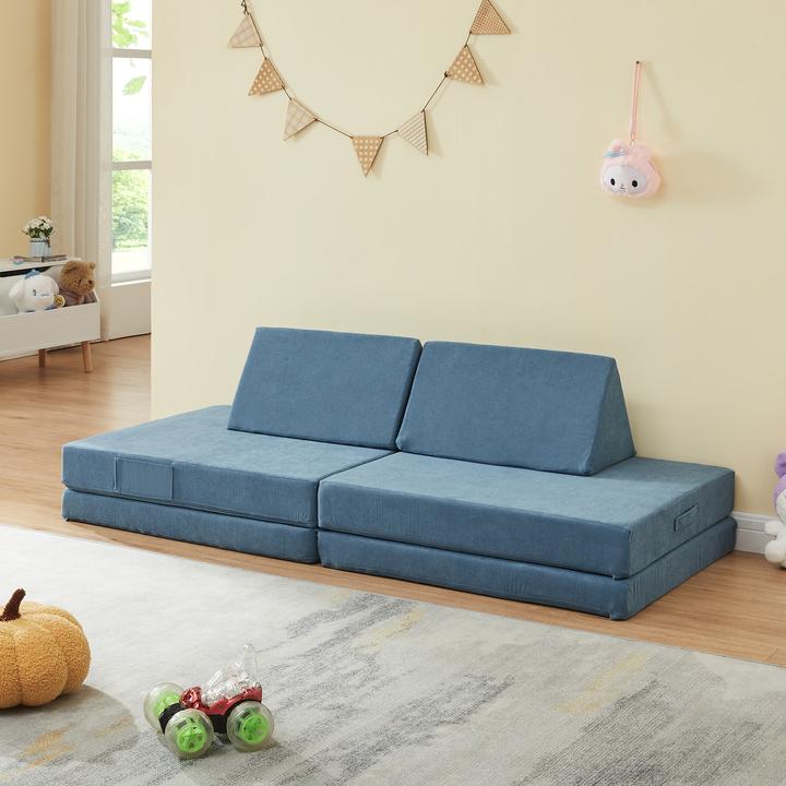Produktbild En.Casa Spielsofa Norhulta 5-tlg. 150x66x46 cm Cord Blau (Kindersofa)