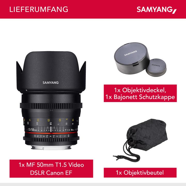 Image du produit Samyang 50mm T1.5 VDSLR Canon (Canon EF, Plein format)