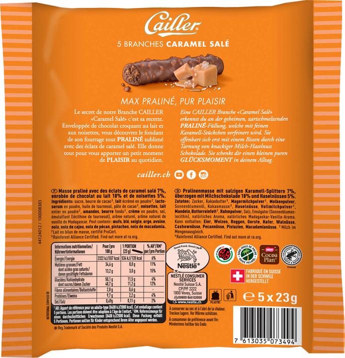 Produktbild Cailler Branches Schokoladenriegel Karamell S 5 Stücke (115 g)