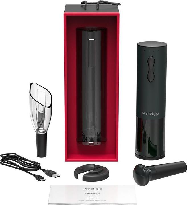 Actual product image Prestigio Bolsena electric wine opener set matt black retail (Electric corkscrew)