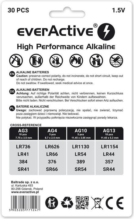 Produktbild Everactive High Performance Alkaline (30 Stk., AG4, LR41, AG10, LR44)