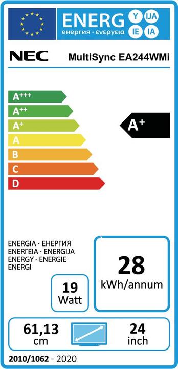 Energie-Label NEC Multisync EA224WMi (1920 x 1080 Pixel, 22")