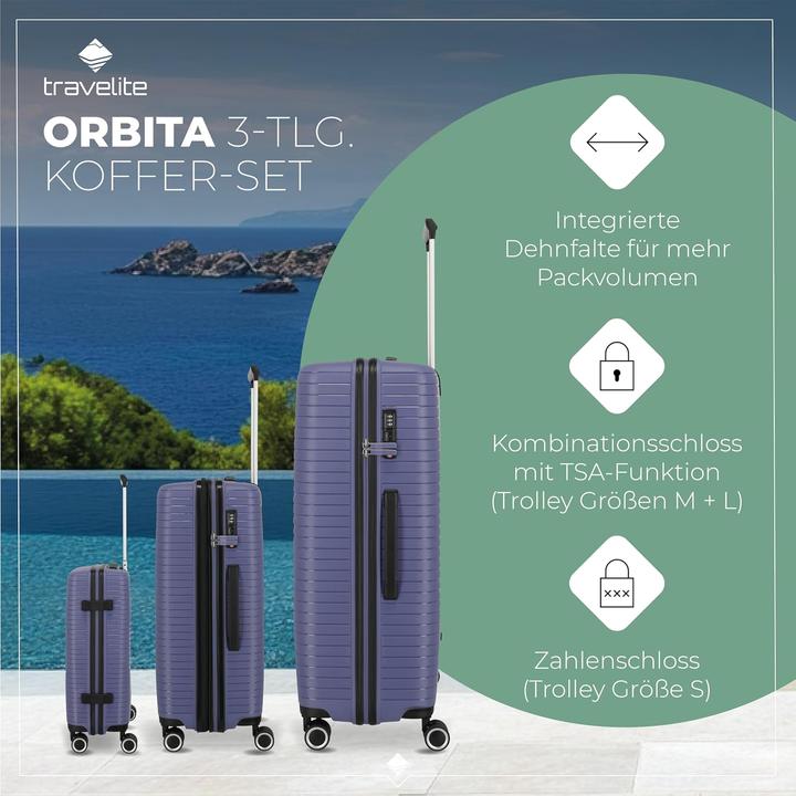 Image du produit Travelite Orbita Ensemble de valises à 4 roulettes 3 pièces avec soufflet extensible (210 l, XL (à partir de 115l))