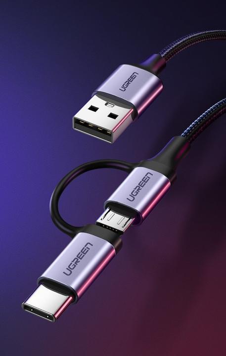 Produktbild Ugreen 2-in-1 USB-C / MicroUSB auf USB & Sync QC 3.0 (1 m, USB 2.0)