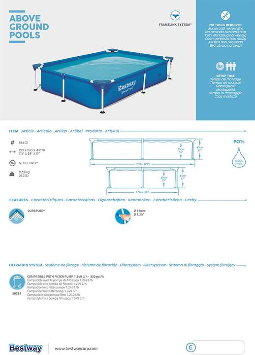 Image du produit Bestway Steel Pro (221 x 150 x 43 cm)