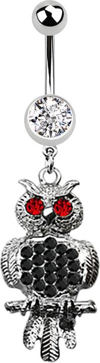 Star Piercing Banane silber mit Anhänger Eule rot und schwarz (Chirurgenstahl 316L, ohne Messing)