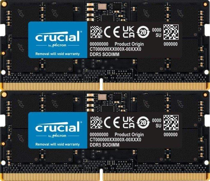 Productafbeelding Crucial 64 GB (2x32 GB) DDR5-5600 CL 46 SO-DIMM RAM-geheugenkit voor notebooks (2 x 32GB, 5600 MHz, DDR5 RAM, SO-DIMM)