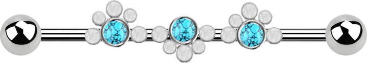 Star Piercing Barbell silber zwei Kugeln gepunktete Welle drei Türkis Steine (Chirurgenstahl 316L, Mineralisch, ohne Messing)