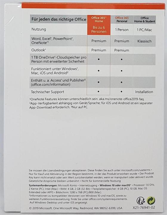 Actual product image Microsoft Office 365 Home German (1 User, 12 months)