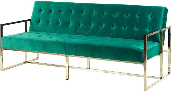 Actual product image Beliani Sofa bed 3-seater velvet fabric emerald green MARSTAL (3-seater)