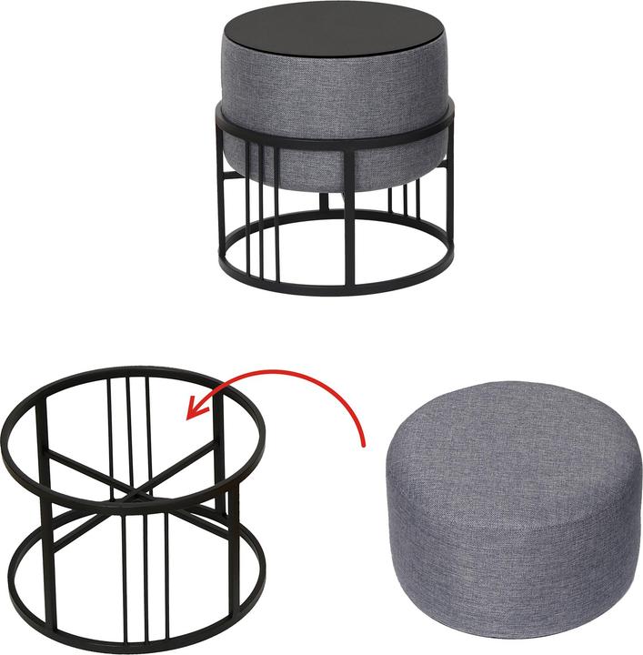 Produktbild En.Casa Multifunktionaler stapelbarer Sitzhocker Tas 2er Set rund Dunkelgrau