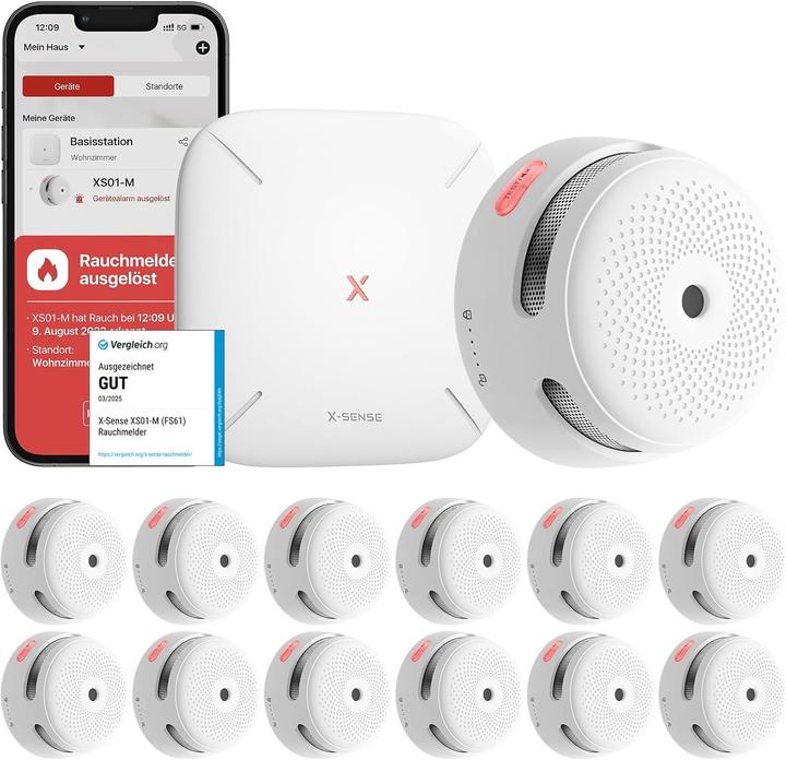 Produktbild X-Sense Smart Rauchmelder-Set mit WLAN-Basisstation (12 Stück)