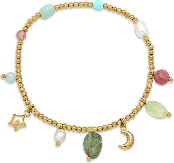 Leyda Armband Charms Edelstahl (18 cm, Stein, Edelstahl Gelb Vergoldet 18K)