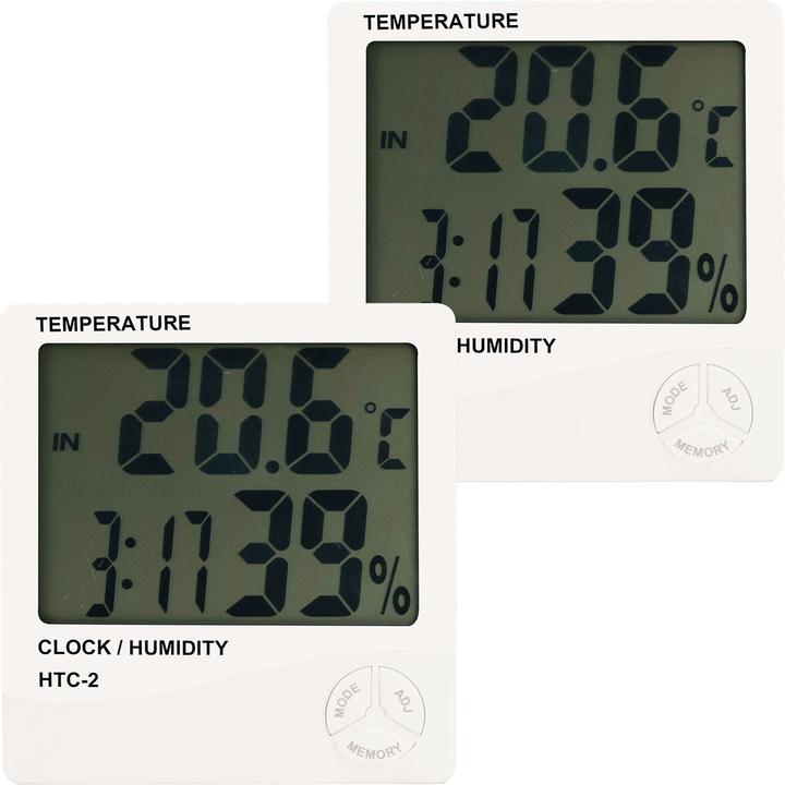 Produktbild Casativo 2er-Set Digitales Hygrometer und Thermometer mit Aussenfühler, Uhr und Wecker
