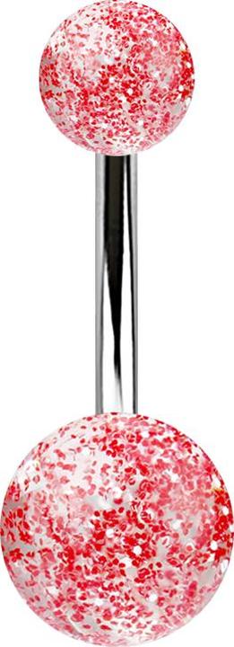 Star Piercing Banane silber mit zwei Glitter Kugeln rot (Acryl, ohne Messing, Chirurgenstahl 316L)