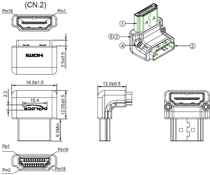 Image du produit Delock HDMI-A/HDMI-A mâle, F/M, 90 (HDMI, 2.12 cm)