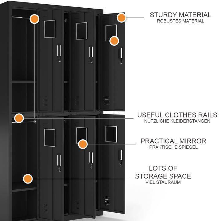 Produktbild Vicco Schliessfachschrank, Schwarz, 90 x 180 cm 6 Fächer