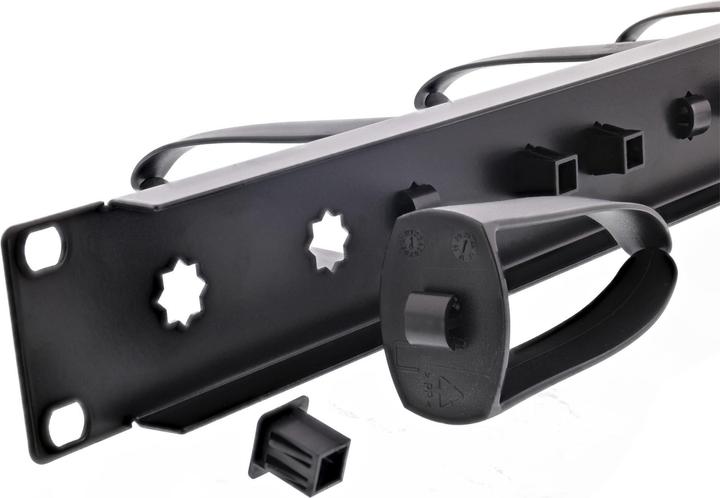 Produktbild InLine 19" Kabelführungspanel, 5 Kunststoffbügel abnehmbar, RAL 9005, schwarz